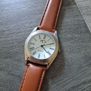 PCA Silver Tone Roman Dial Womens Watch Brown Straps *needs new battery*